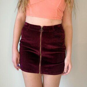 y2k mudd burgundy corduroy mini zip up skirt